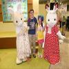 2 REDBROKOLY Mascots of white and beige rabbits in dress view 1