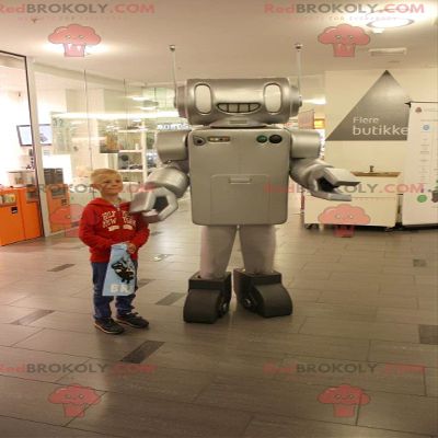 SPOTSOUND Very realistic metallic gray robot REDBROKOLY Mascot