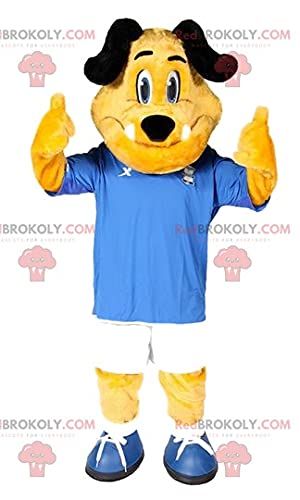 SPOTSOUND Yellow dog REDBROKOLY Mascot with his blue and white football outfit