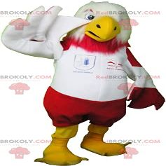 SPOTSOUND Red and white eagle REDBROKOLY Mascot in sportswear