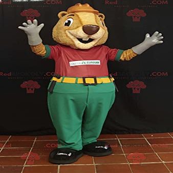 SPOTSOUND REDBROKOLY Mascot beige beaver in worker's outfit