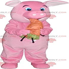 SPOTSOUND Pink pig REDBROKOLY Mascot with an orange carrot