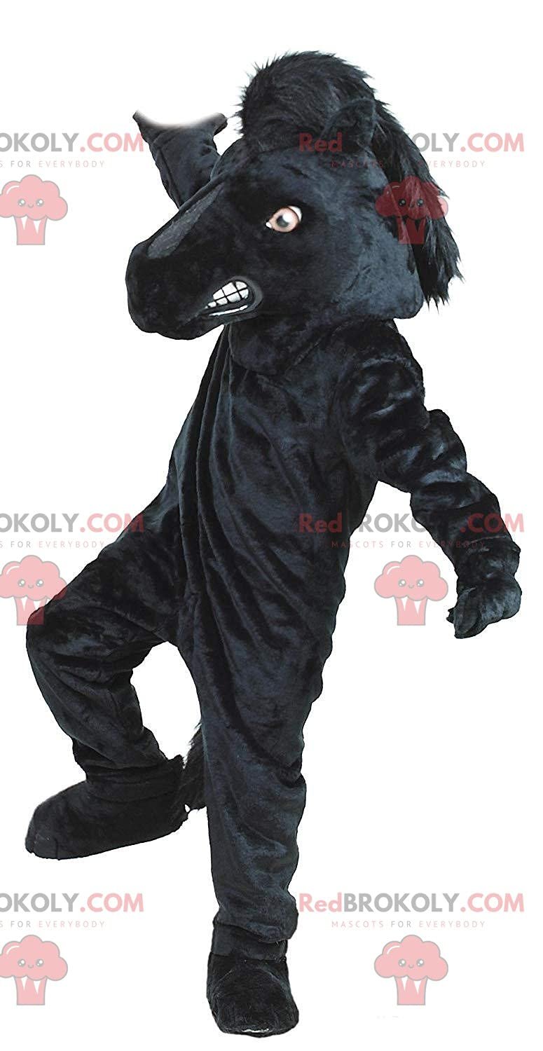 SPOTSOUND Giant black horse REDBROKOLY Mascot, equestrian center costume