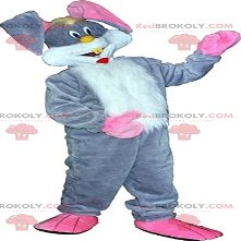 SPOTSOUND White and pink gray rabbit REDBROKOLY Mascot. Bunny costume