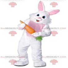 SPOTSOUND Cheerful white rabbit REDBROKOLY Mascot carrying a big carrot