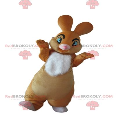SPOTSOUND Brown and white rabbit REDBROKOLY Mascot with pretty blue eyes