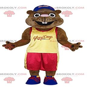 SPOTSOUND beaver REDBROKOLY Mascot with a yellow fan jersey