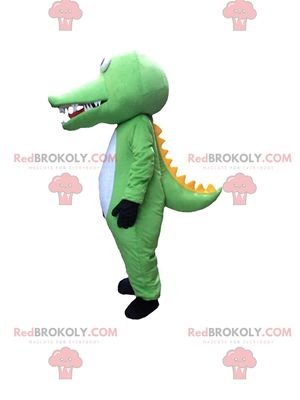 SPOTSOUND Green, white and yellow crocodile REDBROKOLY Mascot, dinosaur costume