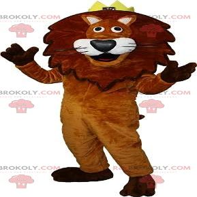 SPOTSOUND Brown and white lion REDBROKOLY Mascot with a crown on his head