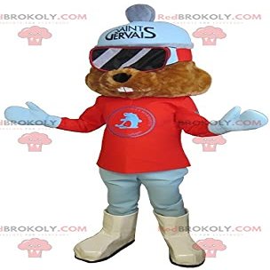 SPOTSOUND Brown marmot REDBROKOLY Mascot dressed in ski outfit