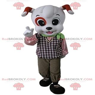 SPOTSOUND White and orange dog REDBROKOLY Mascot dressed in an elegant outfit