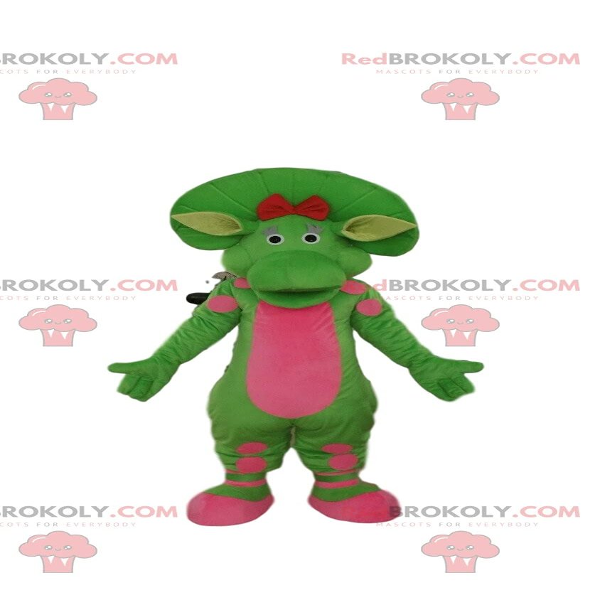 SPOTSOUND Green and pink dinosaur REDBROKOLY Mascot, prehistoric costume