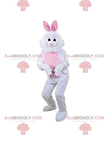 SPOTSOUND White and pink rabbit REDBROKOLY Mascot, plush bunny costume