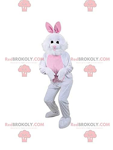SPOTSOUND White and pink rabbit REDBROKOLY Mascot, plush bunny costume