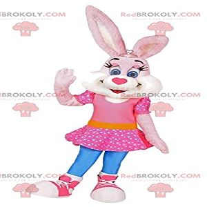 SPOTSOUND Rabbit REDBROKOLY Mascot with a pink dress. Rabbit costume