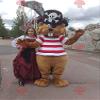 SPOTSOUND Brown beaver REDBROKOLY Mascot in pirate outfit view 1