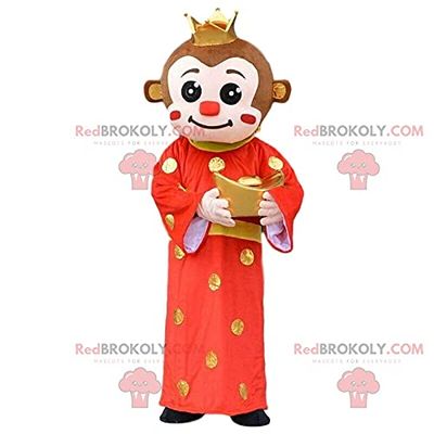 SPOTSOUND Monkey REDBROKOLY Mascot in Asian outfit, Chinese sign costume