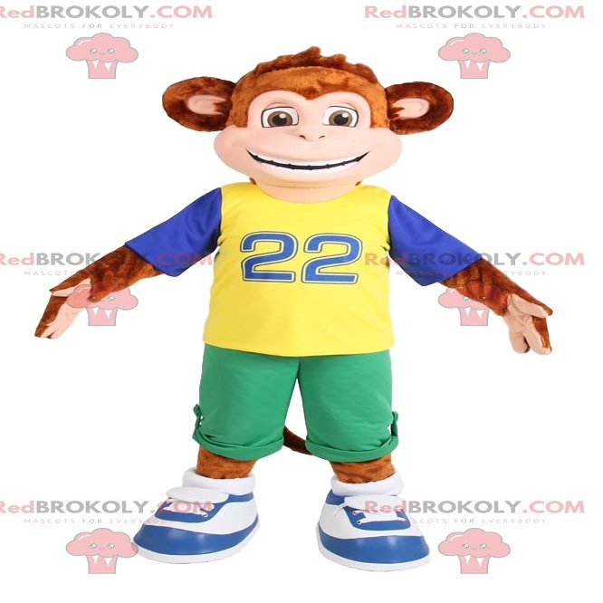 SPOTSOUND Brown monkey REDBROKOLY Mascot in sportswear. Monkey costume