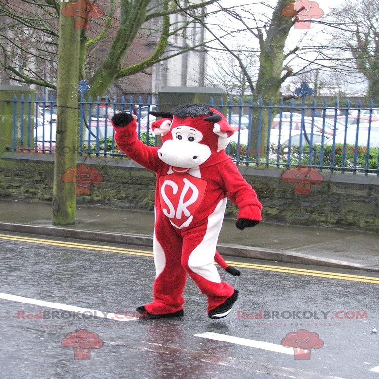 SPOTSOUND Giant red and white cow REDBROKOLY Mascot