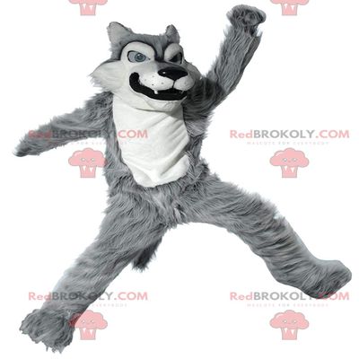 SPOTSOUND Gray and white wolf REDBROKOLY Mascot, bad hairy wolf costume