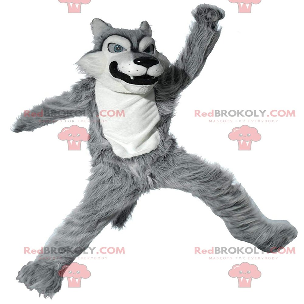 SPOTSOUND Gray and white wolf REDBROKOLY Mascot, bad hairy wolf costume