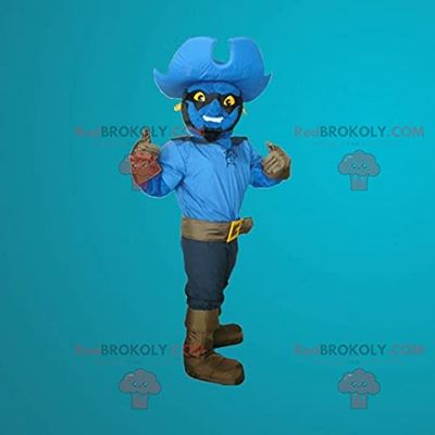 Blue snowman REDBROKOLY Mascot dressed as a cowboy