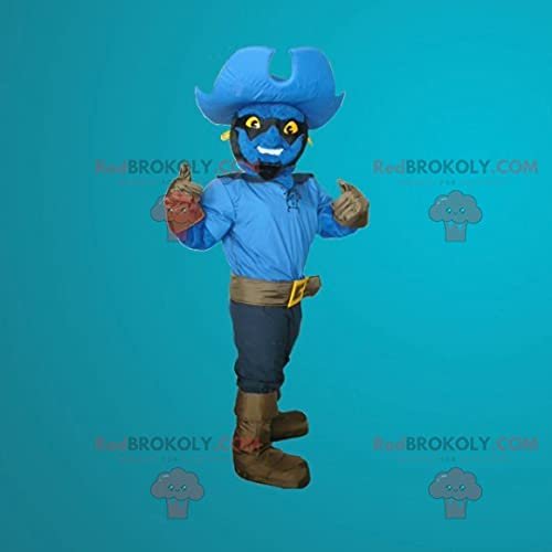 Blue snowman REDBROKOLY Mascot dressed as a cowboy