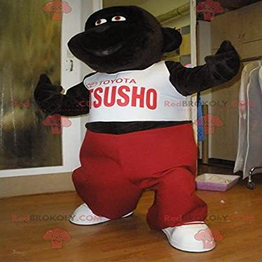 SPOTSOUND Dark brown gorilla REDBROKOLY Mascot with red and white outfit