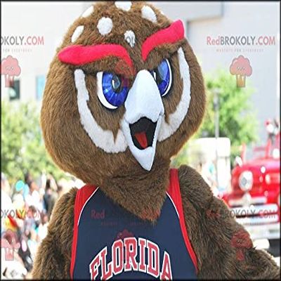 SPOTSOUND Brown and white owl REDBROKOLY Mascot with red eyebrows