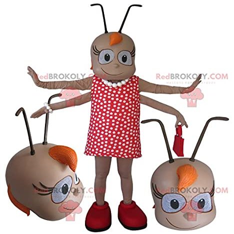 SPOTSOUND Female insect REDBROKOLY Mascot with 4 arms with antennae
