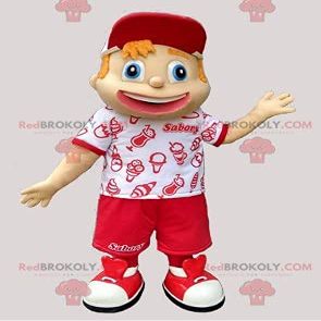SPOTSOUND REDBROKOLY Mascot young boy in red and white vacationer outfit