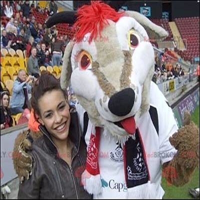 SPOTSOUND White beige and red dog REDBROKOLY Mascot in sportswear