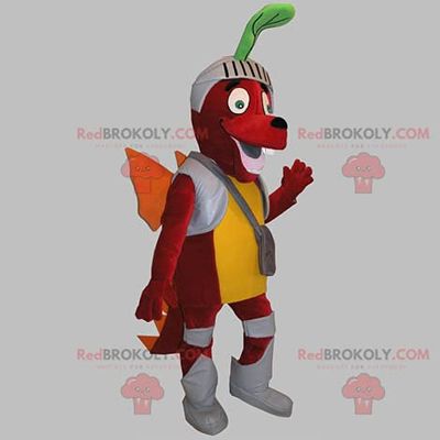 SPOTSOUND Red dragon dog REDBROKOLY Mascot dressed as a knight