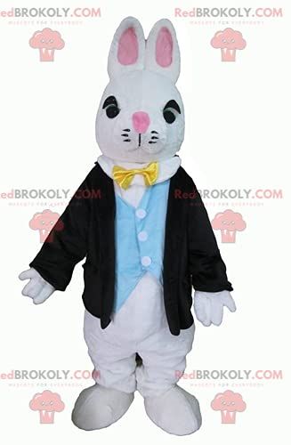 SPOTSOUND White rabbit REDBROKOLY Mascot dressed in a very classy costume