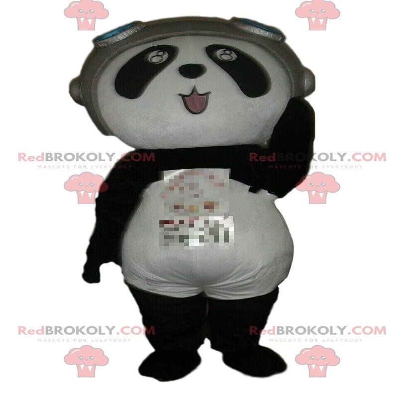 SPOTSOUND Panda REDBROKOLY Mascot in aviator outfit, bear costume