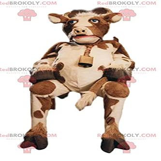 SPOTSOUND Brown and white cow REDBROKOLY Mascot with a bell