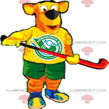 SPOTSOUND Orange and yellow dog REDBROKOLY Mascot in hockey gear