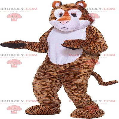 SPOTSOUND Brown and white tiger REDBROKOLY Mascot with black lines