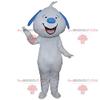 SPOTSOUND White and blue dog REDBROKOLY Mascot smiling, stuffed giant dog