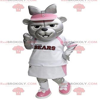 SPOTSOUND Gray bear REDBROKOLY Mascot in pink and white tennis outfit
