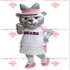 SPOTSOUND Gray bear REDBROKOLY Mascot in pink and white tennis outfit