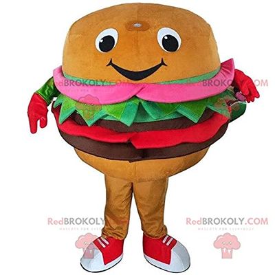 SPOTSOUND Hamburger REDBROKOLY Mascot, fast food costume, giant hamburger