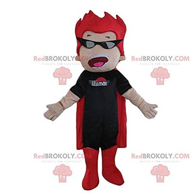 SPOTSOUND Superhero REDBROKOLY Mascot in black and red outfit, man costume