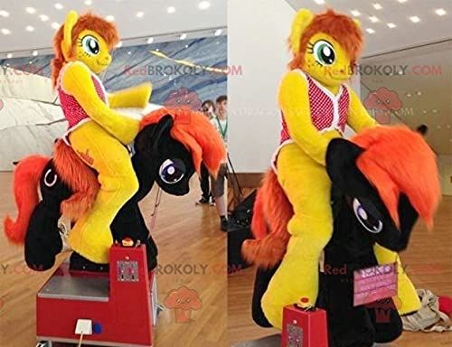 SPOTSOUND Yellow and red pony REDBROKOLY Mascot with blue eyes