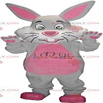 SPOTSOUND Gray and pink rabbit REDBROKOLY Mascot with big ears