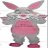 SPOTSOUND Gray and pink rabbit REDBROKOLY Mascot with big ears view 1