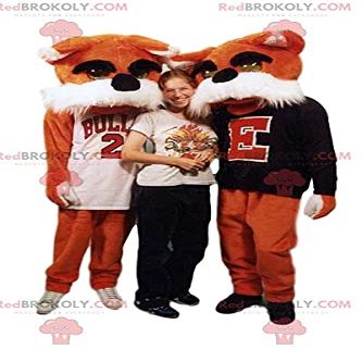 SPOTSOUND REDBROKOLY Mascot of two orange dogs in a supporter jersey