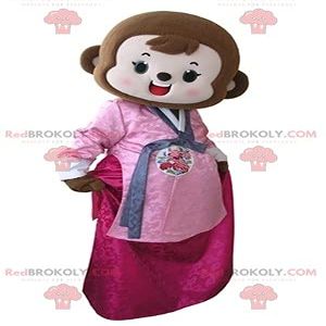 SPOTSOUND Brown monkey REDBROKOLY Mascot dressed in pink dress