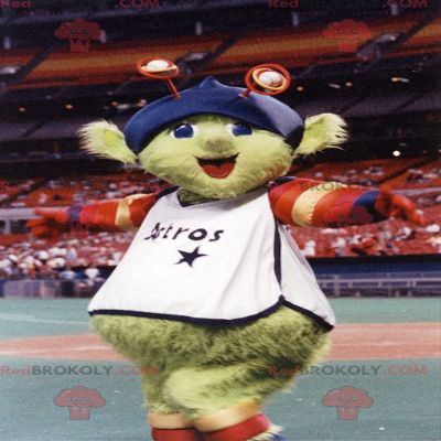 SPOTSOUND Green alien REDBROKOLY Mascot with antennas and a cap