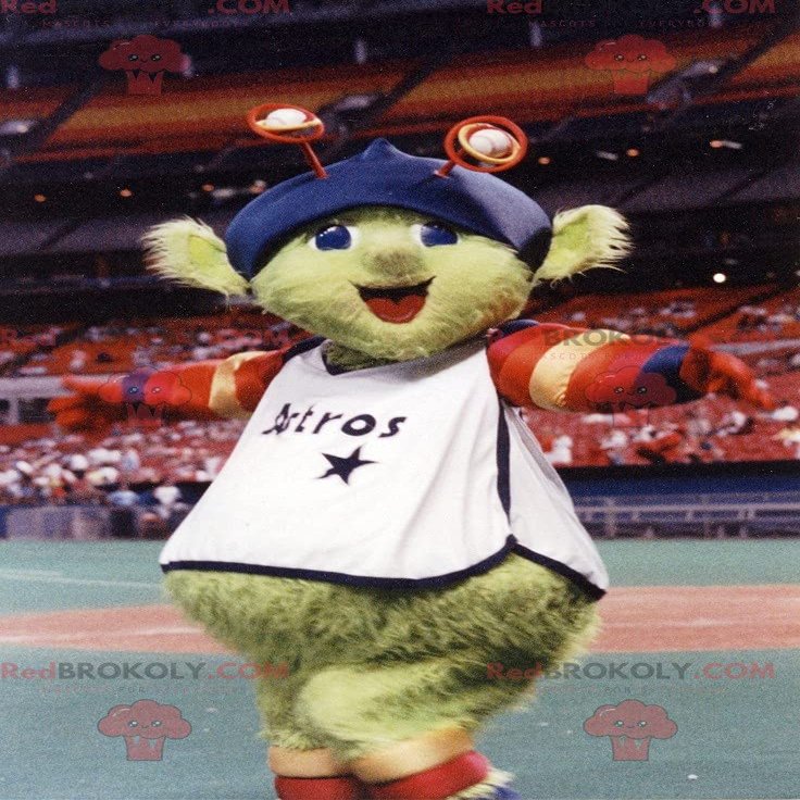 SPOTSOUND Green alien REDBROKOLY Mascot with antennas and a cap